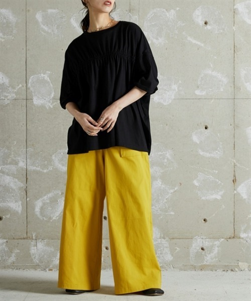 Soiunique（スワユニーク）の「前後ギャザードルマンシルエットゆったりサイズTシャツ ［Soiunique］（Tシャツ/カットソー・レディース・ブルー/ブラック/カーキ・S～Ｍ/L～LL）」の8枚目の写真
