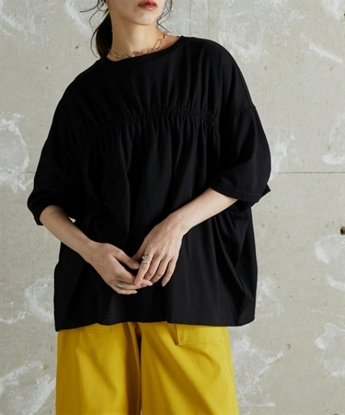 Soiunique（スワユニーク）の「前後ギャザードルマンシルエットゆったりサイズTシャツ ［Soiunique］（Tシャツ/カットソー・レディース・ブルー/ブラック/カーキ・S～Ｍ/L～LL）」の11枚目の写真