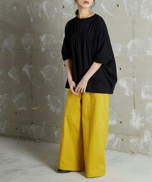 Soiunique（スワユニーク）の「前後ギャザードルマンシルエットゆったりサイズTシャツ ［Soiunique］（Tシャツ/カットソー・レディース・ブルー/ブラック/カーキ・S～Ｍ/L～LL）」の12枚目の写真