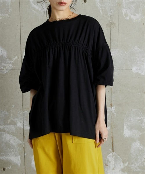 Soiunique（スワユニーク）の「前後ギャザードルマンシルエットゆったりサイズTシャツ ［Soiunique］（Tシャツ/カットソー・レディース・ブルー/ブラック/カーキ・S～Ｍ/L～LL）」の13枚目の写真