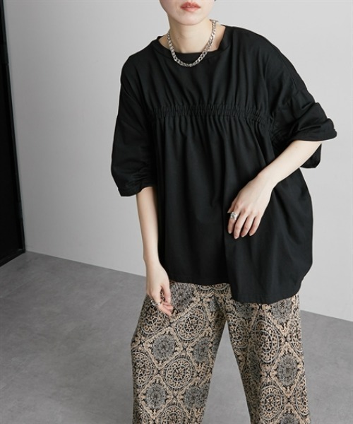 Soiunique（スワユニーク）の「前後ギャザードルマンシルエットゆったりサイズTシャツ ［Soiunique］（Tシャツ/カットソー・レディース・ブルー/ブラック/カーキ・S～Ｍ/L～LL）」の18枚目の写真
