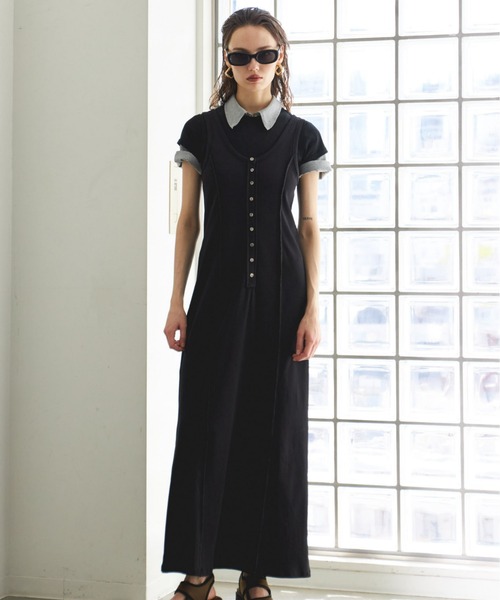 MAISON SPECIAL(メゾンスペシャル)の「Henry Neck Layered Cut And Sew Dress/ヘンリーネックレイヤードカットワンピース(ワンピース・レディース・ブラック/レッド/グレー・38/36)」の12枚目の写真