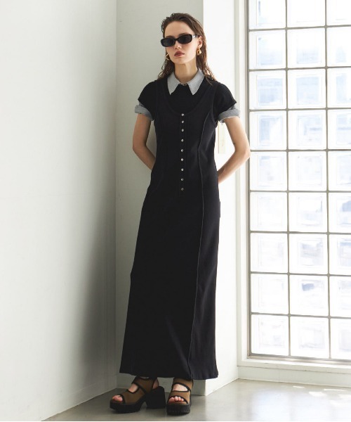 MAISON SPECIAL(メゾンスペシャル)の「Henry Neck Layered Cut And Sew Dress/ヘンリーネックレイヤードカットワンピース(ワンピース・レディース・ブラック/レッド/グレー・38/36)」の6枚目の写真
