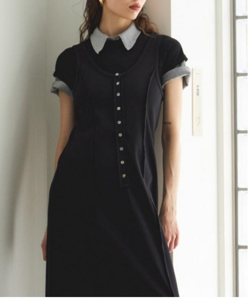 セール】Henry Neck Layered Cut And Sew Dress/ヘンリーネック