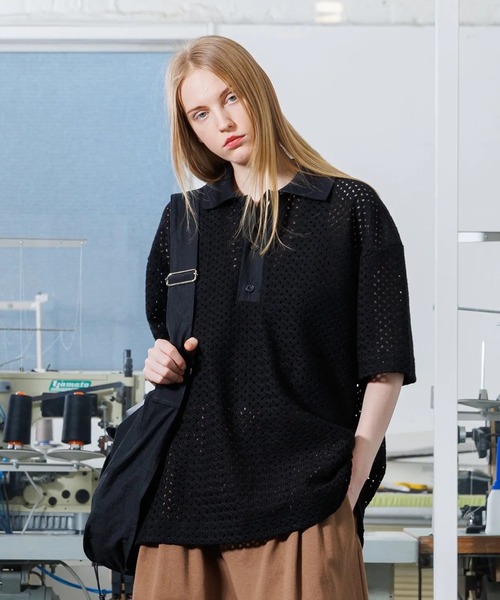 VOAAOV(ヴォアーブ)の「【VOAAOV】 RASCHEL MESH Polo Shirt(ポロシャツ・メンズ・ブラック/ネイビー/チャコールグレー/オフホワイト・1/2)」の3枚目の写真