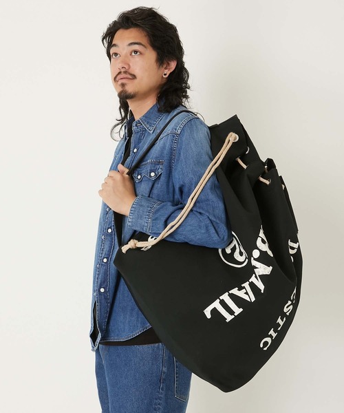 HOLLYWOOD RANCH MARKET（ハリウッドランチマーケット）の「ポリエステルキャンバス B.B.MAIL ランドリーバッグ（ショルダーバッグ・メンズ・ブラック/ナチュラル・ONE SIZE）」の3枚目の写真