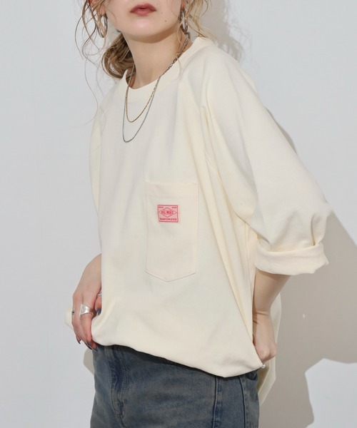 BIG MIKE(ビッグマイク)の「BIG MIKE Sunglasses Pocket Tee サングラスポケット ワイド7分袖Tシャツ(Tシャツ/カットソー・メンズ・キナリ/スミクロ/グリーン・XL/L/M)」の5枚目の写真