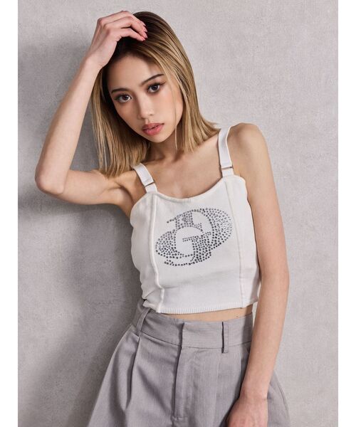 GYDA（ジェイダ）の「GD ラインストーンニットビスチェ（キャミソール・レディース・オフホワイト/ブラック・FREE）」の3枚目の写真