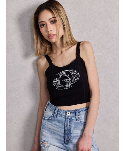 GYDA（ジェイダ）の「GD ラインストーンニットビスチェ（キャミソール・レディース・オフホワイト/ブラック・FREE）」の6枚目の写真