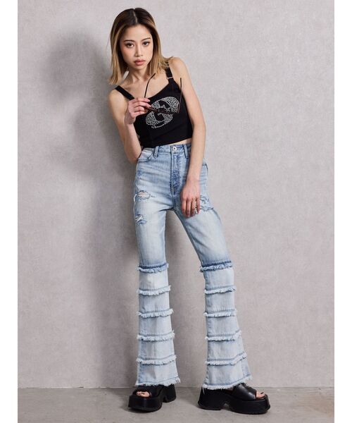 GYDA（ジェイダ）の「GD ラインストーンニットビスチェ（キャミソール・レディース・オフホワイト/ブラック・FREE）」の7枚目の写真