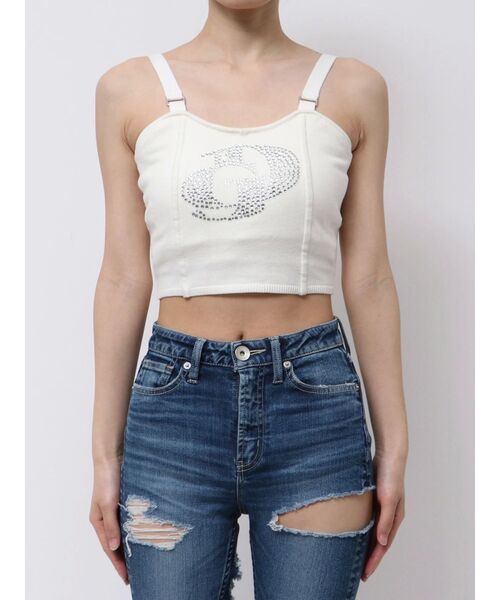 GYDA（ジェイダ）の「GD ラインストーンニットビスチェ（キャミソール・レディース・オフホワイト/ブラック・FREE）」の10枚目の写真