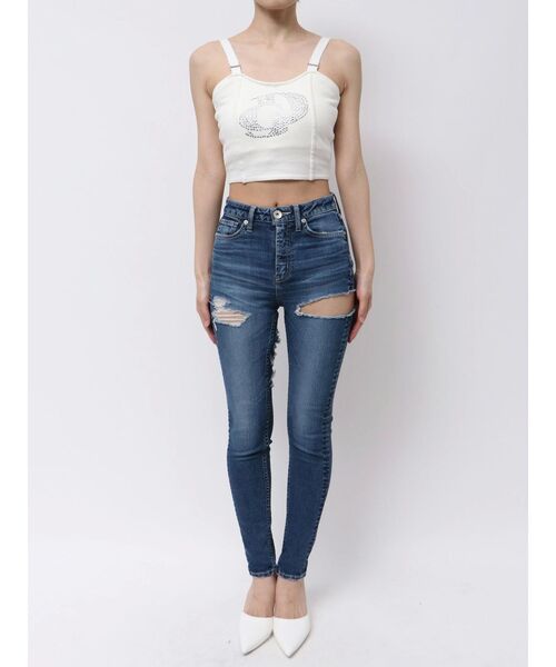 GYDA（ジェイダ）の「GD ラインストーンニットビスチェ（キャミソール・レディース・オフホワイト/ブラック・FREE）」の18枚目の写真