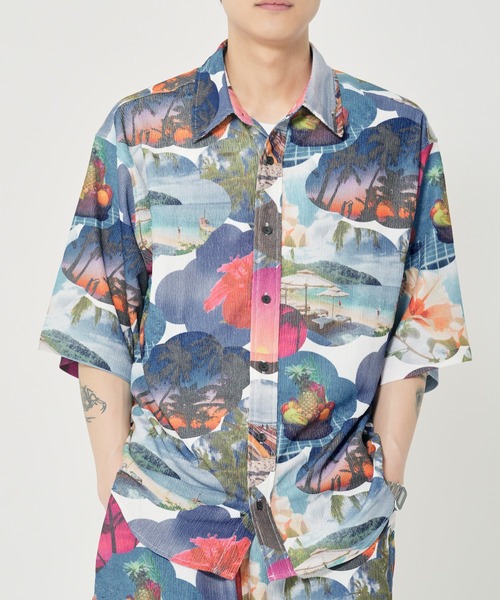 CORISCO（コリスコ）の「カットサッカー総柄プリント半袖シャツ(M1)（シャツ/ブラウス・メンズ・その他1/その他3/その他2/その他5/その他4/その他6・X-LARGE/LARGE/MEDIUM）」の4枚目の写真