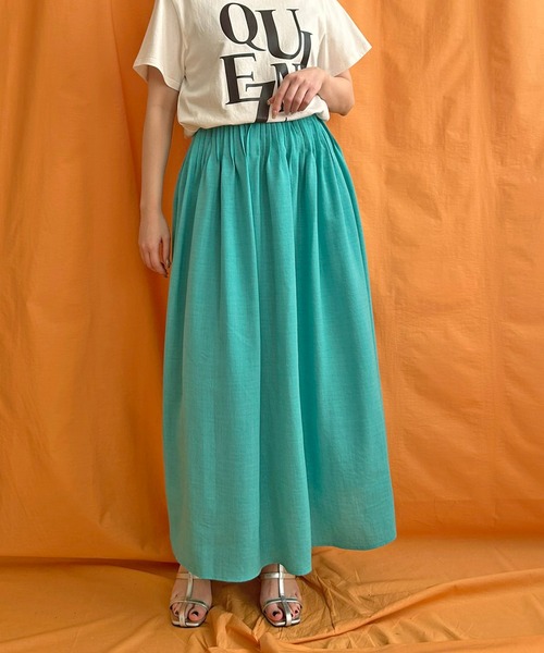 LHELBIE（レルビエ）の「ウエストタックリネンライクフレアスカート（スカート・レディース・オレンジ/ブルー系1/ブラック/グレイッシュベージュ・M）」の6枚目の写真