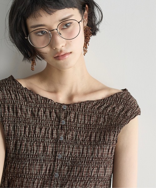 THE YOn(ザヨン)の「2WAYチェックシャーリングノースリブラウス(シャツ/ブラウス・レディース・サックスブルー/ブラウン/ベージュ・FREE)」の12枚目の写真