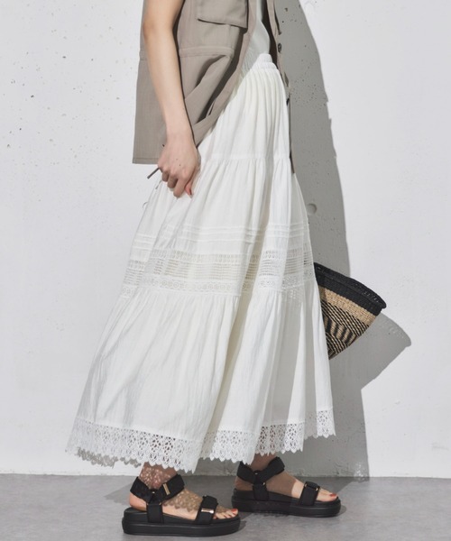 Doux archives(ドゥアルシーヴ)の「レースティアードスカート(スカート・レディース・グリーン/ブラック/オフホワイト・FREE)」の1枚目の写真