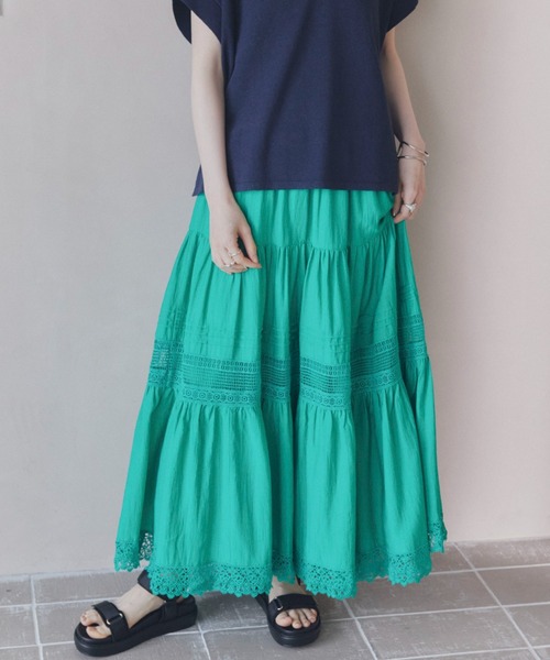Doux archives(ドゥアルシーヴ)の「レースティアードスカート(スカート・レディース・グリーン/ブラック/オフホワイト・FREE)」の3枚目の写真