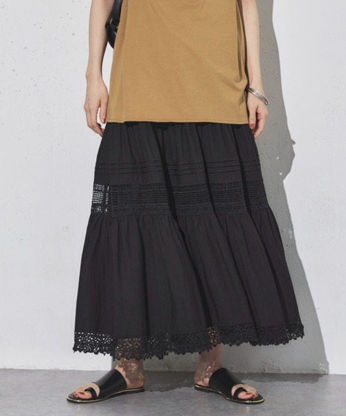 Doux archives(ドゥアルシーヴ)の「レースティアードスカート(スカート・レディース・グリーン/ブラック/オフホワイト・FREE)」の2枚目の写真