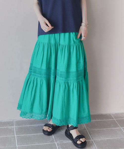 Doux archives(ドゥアルシーヴ)の「レースティアードスカート(スカート・レディース・グリーン/ブラック/オフホワイト・FREE)」の10枚目の写真