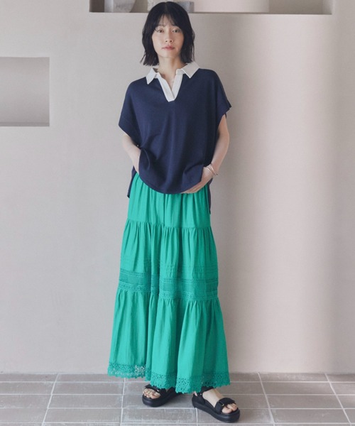 Doux archives(ドゥアルシーヴ)の「レースティアードスカート(スカート・レディース・グリーン/ブラック/オフホワイト・FREE)」の4枚目の写真