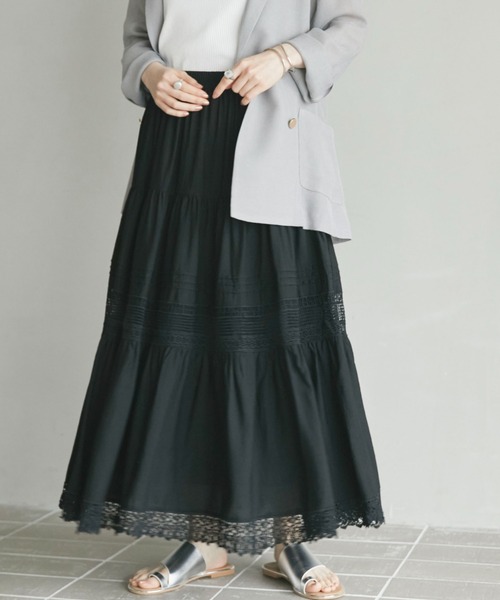 Doux archives(ドゥアルシーヴ)の「レースティアードスカート(スカート・レディース・グリーン/ブラック/オフホワイト・FREE)」の20枚目の写真