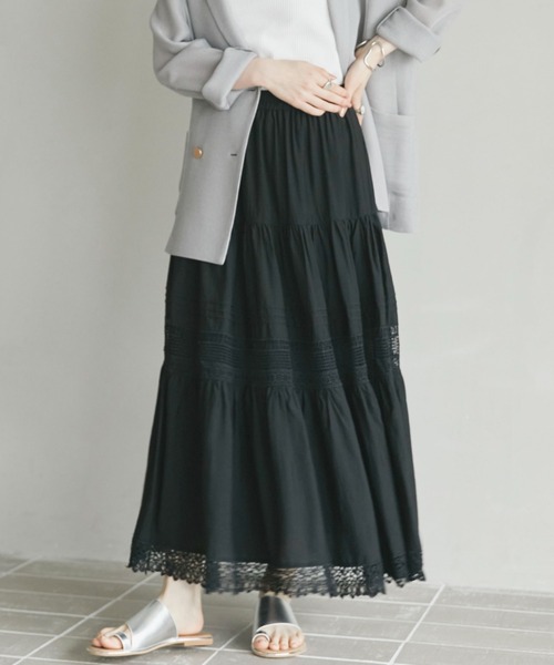 Doux archives(ドゥアルシーヴ)の「レースティアードスカート(スカート・レディース・グリーン/ブラック/オフホワイト・FREE)」の21枚目の写真
