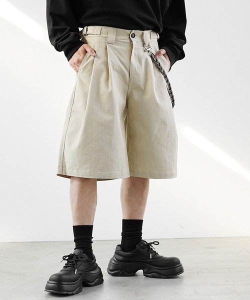 MinoriTY（マイノリティ）の「【MinoriTY】ヘビーツイルビッグタックグルカショーツ ハーフパンツ メンズ 夏服（その他パンツ・メンズ・ブラック/ベージュ・L/M/S）」の3枚目の写真
