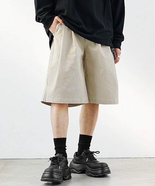 MinoriTY（マイノリティ）の「【MinoriTY】ヘビーツイルビッグタックグルカショーツ ハーフパンツ メンズ 夏服（その他パンツ・メンズ・ブラック/ベージュ・L/M/S）」の4枚目の写真