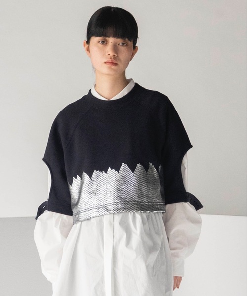 mintdesigns（ミントデザインズ）の「HERINGBORN FOIL SWEAT（スウェット・レディース・グレー/ネイビー・ONE SIZE）」の2枚目の写真