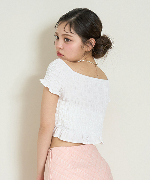 Mi-je(ミジェ)の「ストロベリーシャーリングトップス【韓国ファッション】(Tシャツ/カットソー・レディース・オフホワイト/クリーム・F)」の3枚目の写真