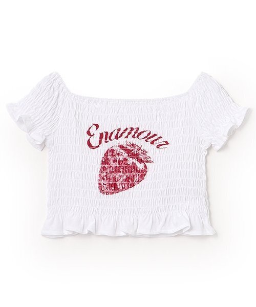 Mi-je(ミジェ)の「ストロベリーシャーリングトップス【韓国ファッション】(Tシャツ/カットソー・レディース・オフホワイト/クリーム・F)」の5枚目の写真
