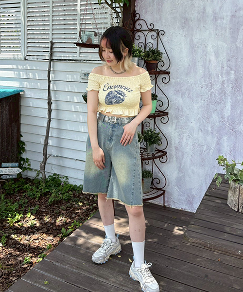 Mi-je(ミジェ)の「ストロベリーシャーリングトップス【韓国ファッション】(Tシャツ/カットソー・レディース・オフホワイト/クリーム・F)」の14枚目の写真