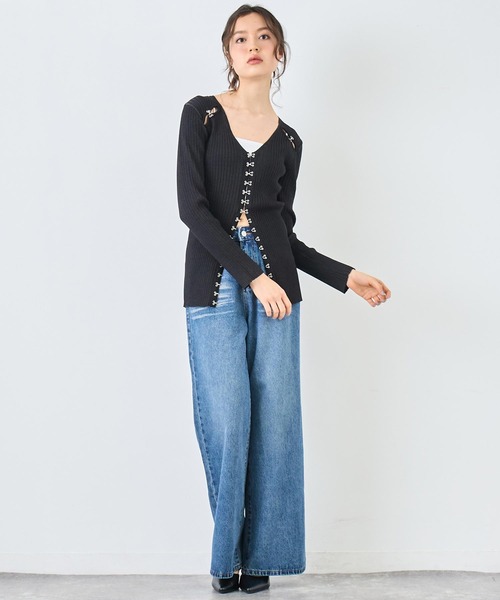 ANAP（アナップ）の「リブニットホックデザインカーディガン（カーディガン/ボレロ・レディース・ブラック/ライトグレー・FREE）」の6枚目の写真