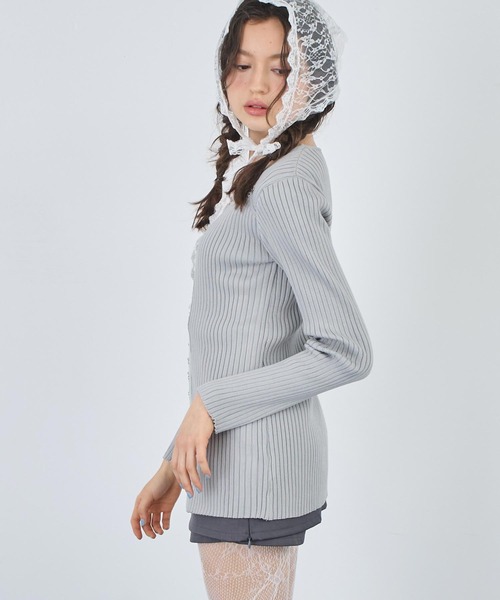 ANAP（アナップ）の「リブニットホックデザインカーディガン（カーディガン/ボレロ・レディース・ブラック/ライトグレー・FREE）」の11枚目の写真