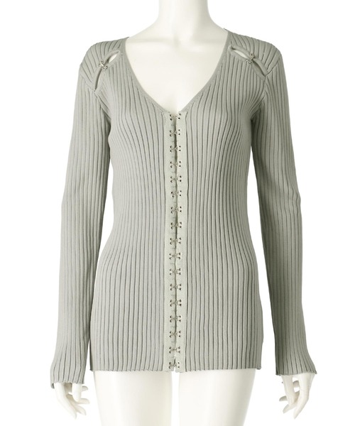 ANAP（アナップ）の「リブニットホックデザインカーディガン（カーディガン/ボレロ・レディース・ブラック/ライトグレー・FREE）」の18枚目の写真