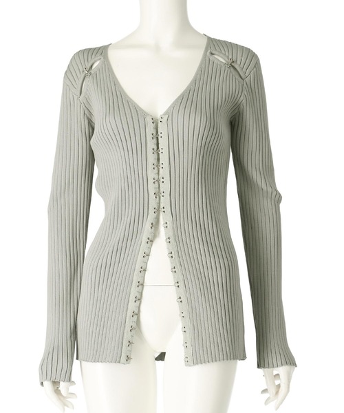 ANAP（アナップ）の「リブニットホックデザインカーディガン（カーディガン/ボレロ・レディース・ブラック/ライトグレー・FREE）」の19枚目の写真