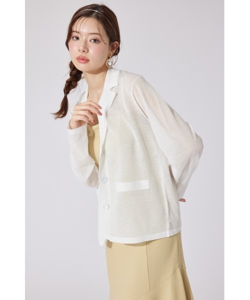 rienda(リエンダ)の「テーラーカラーシアーニットカーディガン 春服 夏服 秋服(カーディガン/ボレロ・レディース・ホワイト/ベージュ/ブラック・FREE)」の5枚目の写真