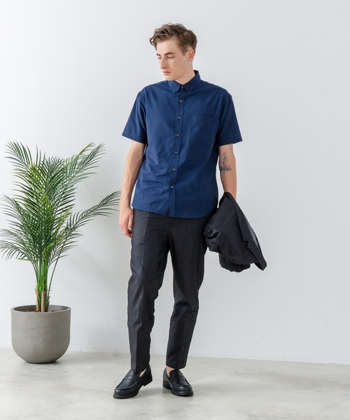 Blue Standard （ブルースタンダード）の「【Blue Standard:ブルースタンダード】フレンチリネンミックス ボタンダウン 半袖シャツ 吸水速乾 麻混 クールビズ（シャツ/ブラウス・メンズ・ネイビー/サックスブルー・X-LARGE/LARGE/MEDIUM）」の4枚目の写真