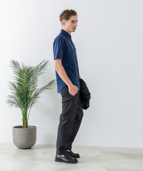 Blue Standard （ブルースタンダード）の「【Blue Standard:ブルースタンダード】フレンチリネンミックス ボタンダウン 半袖シャツ 吸水速乾 麻混 クールビズ（シャツ/ブラウス・メンズ・ネイビー/サックスブルー・X-LARGE/LARGE/MEDIUM）」の7枚目の写真