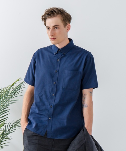 Blue Standard （ブルースタンダード）の「【Blue Standard:ブルースタンダード】フレンチリネンミックス ボタンダウン 半袖シャツ 吸水速乾 麻混 クールビズ（シャツ/ブラウス・メンズ・ネイビー/サックスブルー・X-LARGE/LARGE/MEDIUM）」の8枚目の写真