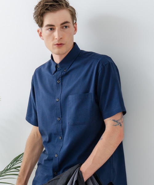 Blue Standard （ブルースタンダード）の「【Blue Standard:ブルースタンダード】フレンチリネンミックス ボタンダウン 半袖シャツ 吸水速乾 麻混 クールビズ（シャツ/ブラウス・メンズ・ネイビー/サックスブルー・X-LARGE/LARGE/MEDIUM）」の13枚目の写真