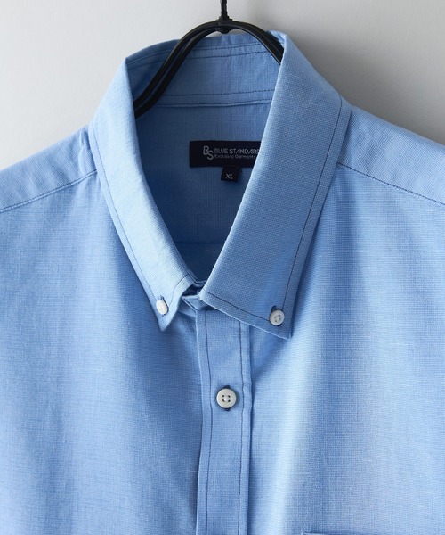 Blue Standard （ブルースタンダード）の「【Blue Standard:ブルースタンダード】フレンチリネンミックス ボタンダウン 半袖シャツ 吸水速乾 麻混 クールビズ（シャツ/ブラウス・メンズ・ネイビー/サックスブルー・X-LARGE/LARGE/MEDIUM）」の21枚目の写真