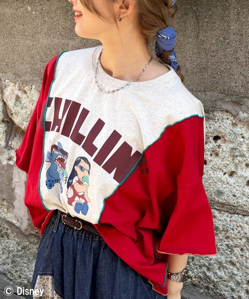DOUBLE NAME（ダブルネーム）の「【Disney】リロ＆スティッチ リメイク風TEE（Tシャツ/カットソー・レディース・レッド/ブルー・FREE）」の2枚目の写真