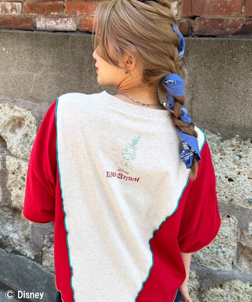DOUBLE NAME（ダブルネーム）の「【Disney】リロ＆スティッチ リメイク風TEE（Tシャツ/カットソー・レディース・レッド/ブルー・FREE）」の4枚目の写真