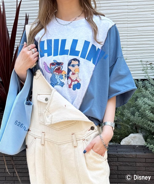 DOUBLE NAME（ダブルネーム）の「【Disney】リロ＆スティッチ リメイク風TEE（Tシャツ/カットソー・レディース・レッド/ブルー・FREE）」の6枚目の写真