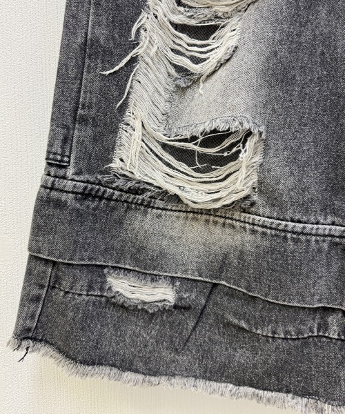 ダブルウエスト クラッシュ ハーフデニムパンツ