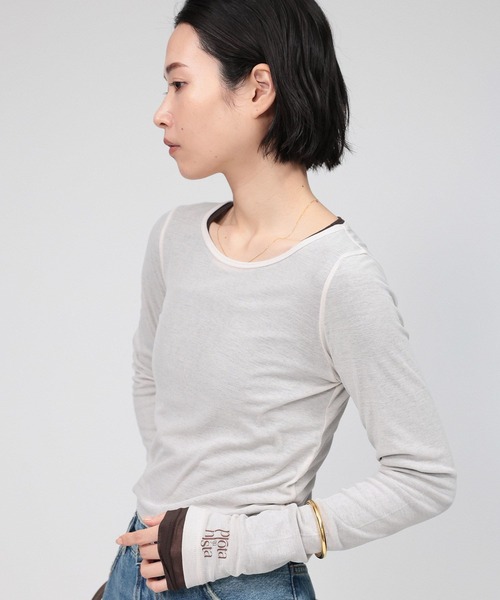 PROTAGONISTA(プロタゴニスタ)の「【PROTAGONISTA】レイヤーカットソー(Tシャツ/カットソー・レディース・ホワイト/ブラウン・フリー)」の5枚目の写真