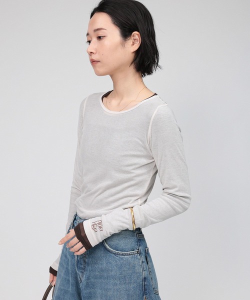 PROTAGONISTA(プロタゴニスタ)の「【PROTAGONISTA】レイヤーカットソー(Tシャツ/カットソー・レディース・ホワイト/ブラウン・フリー)」の3枚目の写真