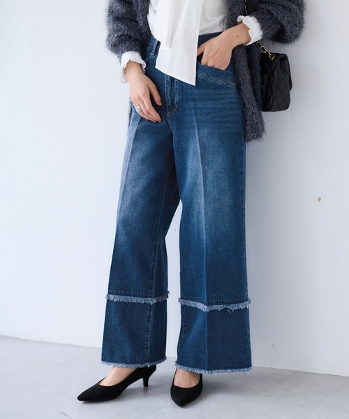 VIS（ビス）の「フリンジフレアデニム（デニムパンツ・レディース・サックスブルー/ブルー系その他4・S/M）」の2枚目の写真