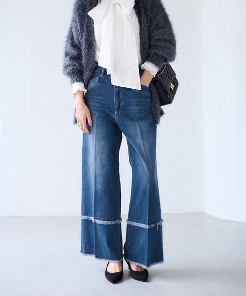 VIS（ビス）の「フリンジフレアデニム（デニムパンツ・レディース・サックスブルー/ブルー系その他4・S/M）」の11枚目の写真